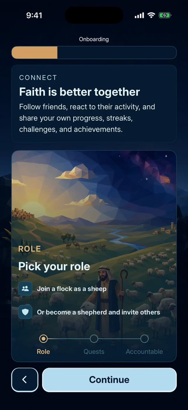 BibliXP community screen: pick your role and join a shepherd's flock