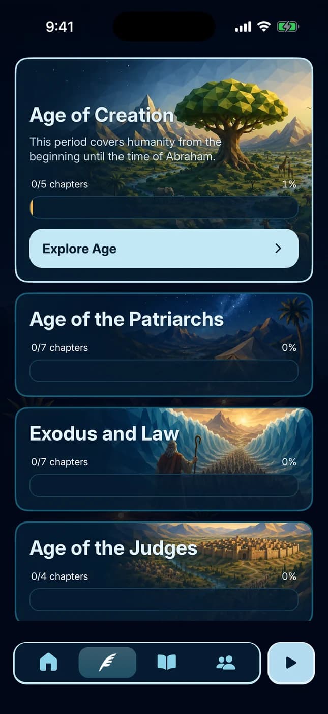 BibliXP Journey tab with the seven ages of the Bible